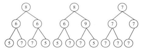 3棵二叉树，只有第一棵是对称的